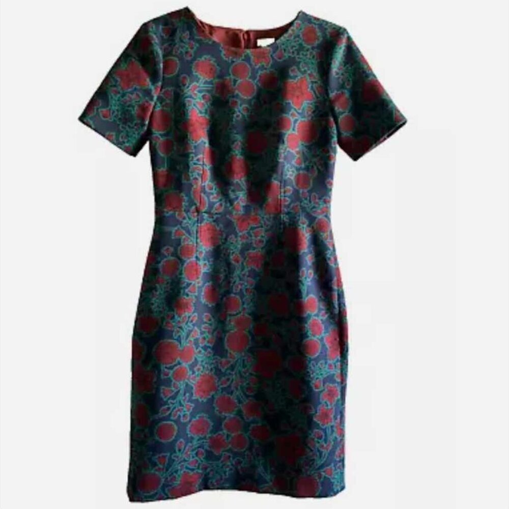 J Crew Short-Sleeve Printed Dress - Blue Burgundy Floral Print - Picture 1 of 12